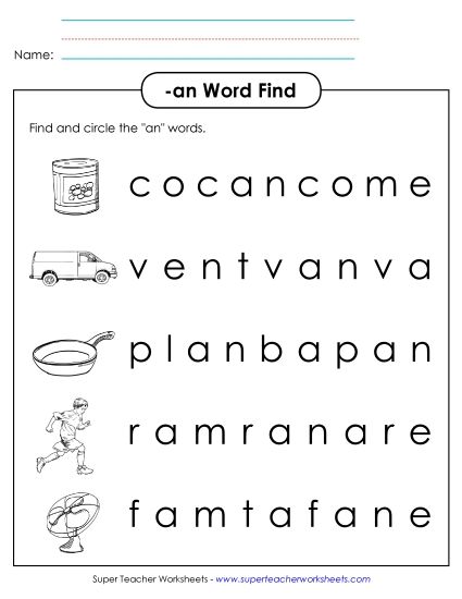 Worksheets - Circle the Words (-an) (Printable PDF Worksheet)