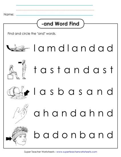 Worksheets - Circle the Words (-and) (Printable PDF Worksheet)