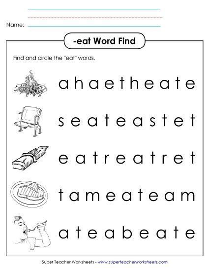 Worksheets - Circle the Words (-eat) (Printable PDF Worksheet)
