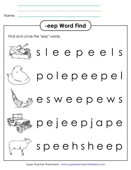Worksheets - Circle the Words (-eep) (Printable PDF Worksheet)