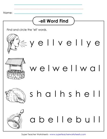 Worksheets - Circle the Words (-ell) (Printable PDF Worksheet)