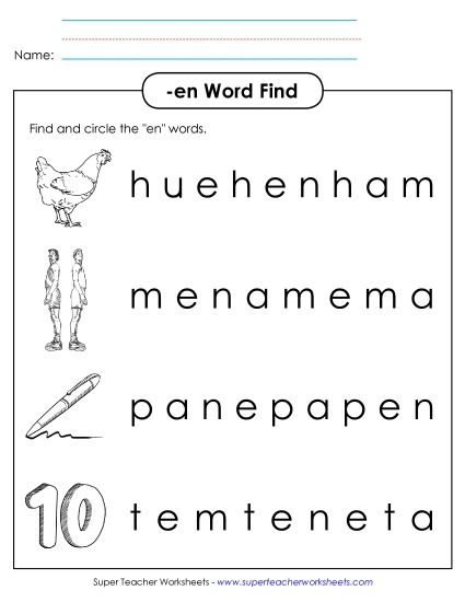 Worksheets - Circle the Words (-en) (Printable PDF Worksheet)