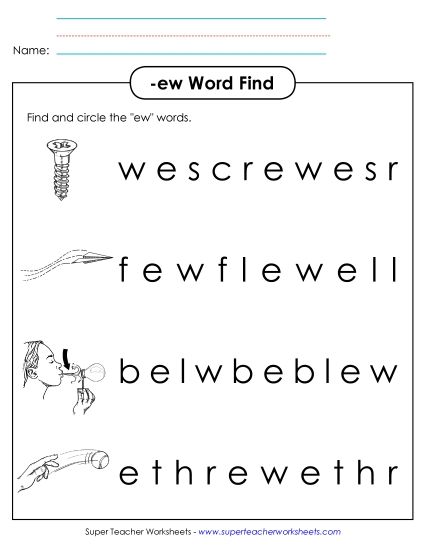 Worksheets - Circle the Words (-ew) (Printable PDF Worksheet)