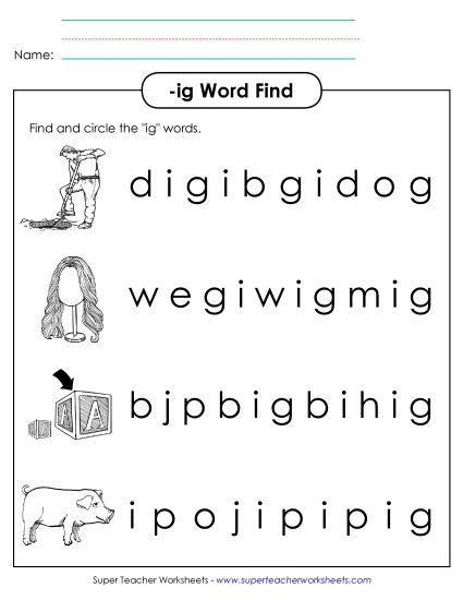 Worksheets - Circle the Words (-ig) (Printable PDF Worksheet)