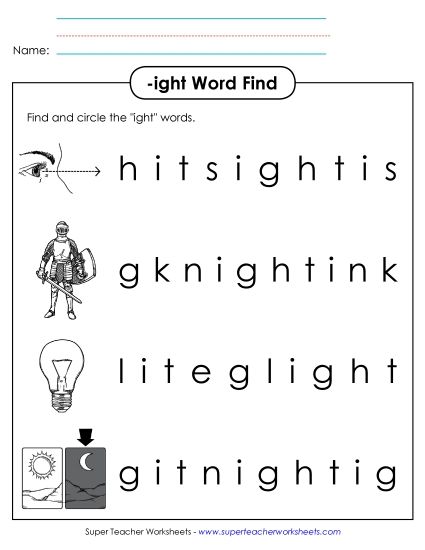Worksheets - Circle the Words (-ight) (Printable PDF Worksheet)