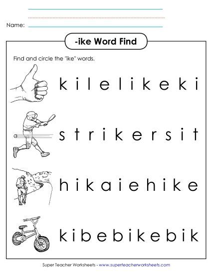 Worksheets - Circle the Words (-ike) (Printable PDF Worksheet)