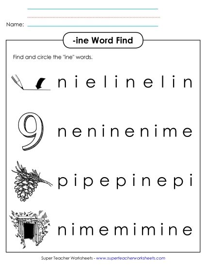 Worksheets - Circle the Words (-ine) (Printable PDF Worksheet)