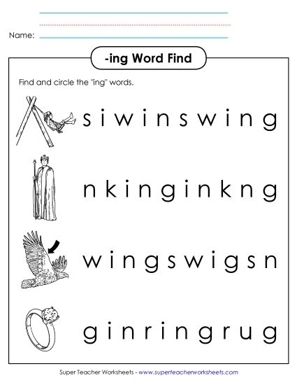 Worksheets - Circle the Words (-ing) (Printable PDF Worksheet)