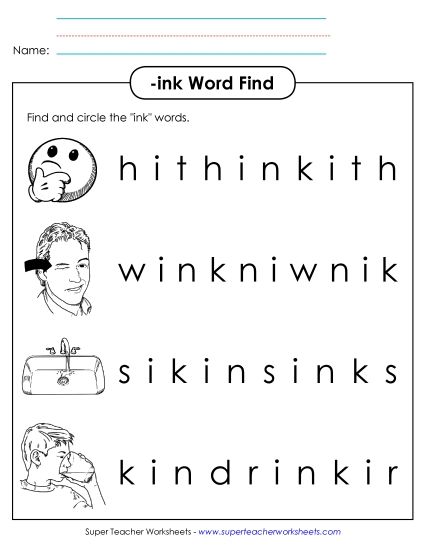 Worksheets - Circle the Words (-ink) (Printable PDF Worksheet)