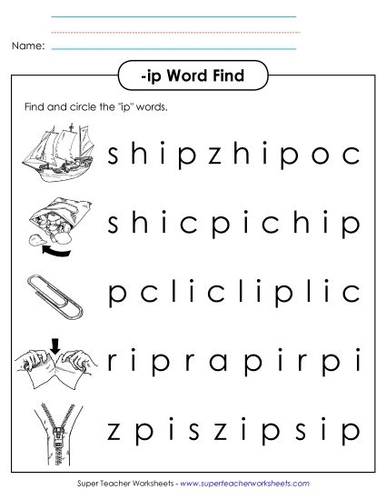 Worksheets - Circle the Words (-ip) (Printable PDF Worksheet)