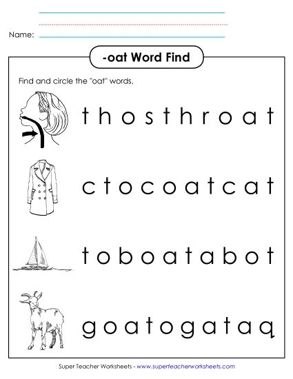 Worksheets - Circle the Words (-oat) (Printable PDF Worksheet)