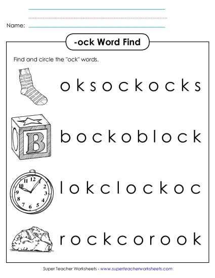 Worksheets - Circle the Words (-ock) (Printable PDF Worksheet)