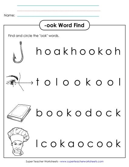 Worksheets - Circle the Words (-ook) (Printable PDF Worksheet)