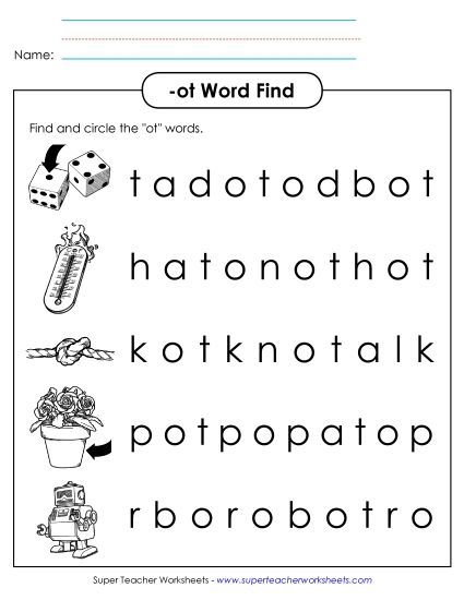 Worksheets - Circle the Words (-ot) (Printable PDF Worksheet)
