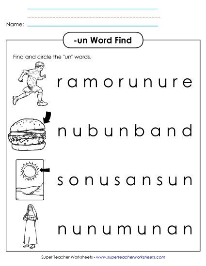 Worksheets - Circle the Words (-un) (Printable PDF Worksheet)
