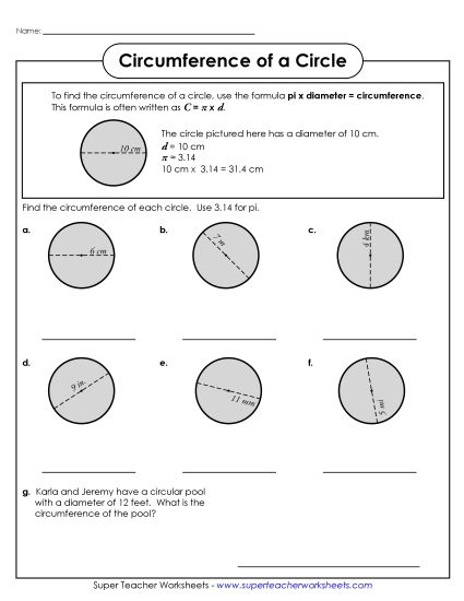 Circumference and Area (Intermediate) - Circumference of a Circle 1 (Printable PDF Worksheet)