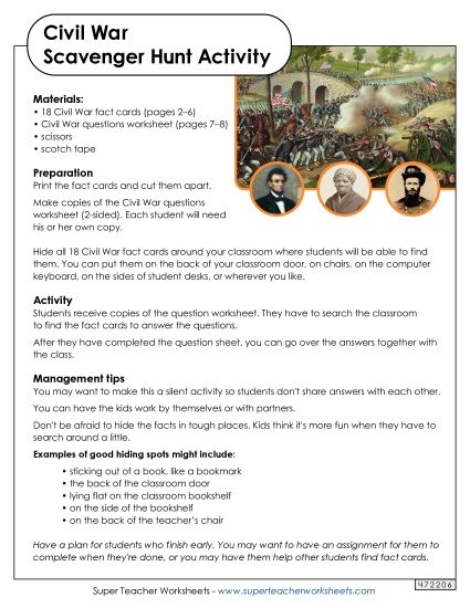 Civil War Scavenger Hunt (Printable PDF Worksheet)