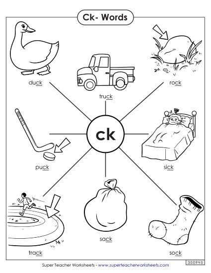 Phonics Blends and Digraphs - Ck- Words (Printable PDF Worksheet)