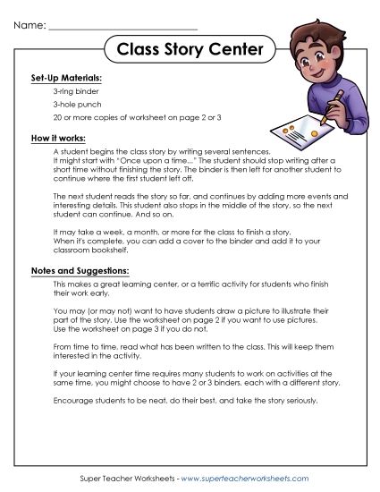 Writing Projects - Class Story Learning Center (Printable PDF Worksheet)