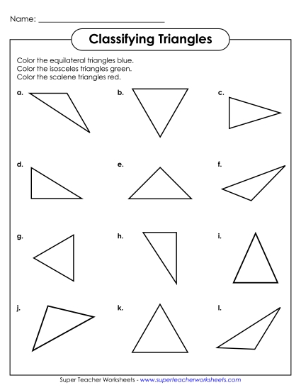 Classifying by Side Lengths: Equilateral, Scalene, Isosceles - Classifying & Coloring Triangles Activity (Printable PDF Worksheet)