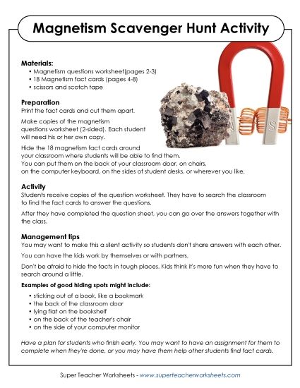Magnetism Worksheets & Activities - Classroom Scavenger Hunt: Magnetism (Printable PDF Worksheet)