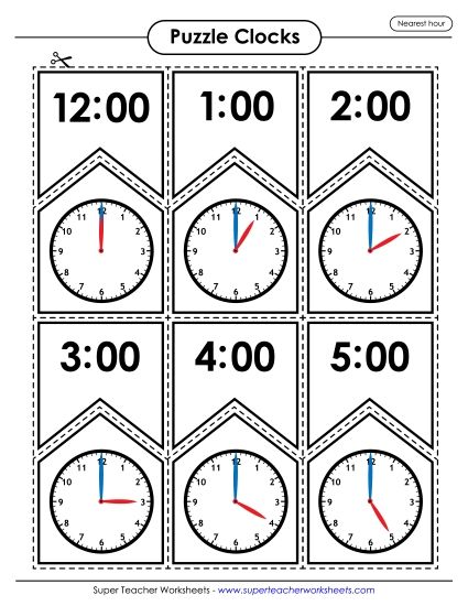 Task Cards & Games - Clock Puzzles (Hours) (Printable PDF Worksheet)