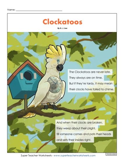 Poems - Clockatoos Poetry (Printable PDF Worksheet)