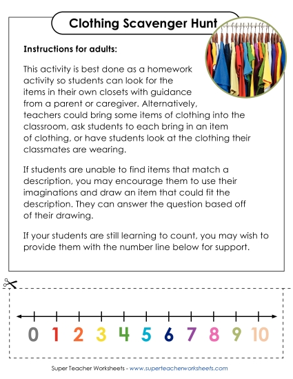 Worksheets - Clothing Scavenger Hunt (Printable PDF Worksheet)