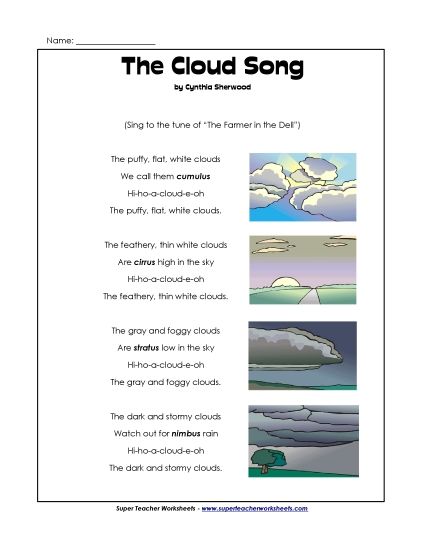 Cloud Song (Poetry) (Printable PDF Worksheet)