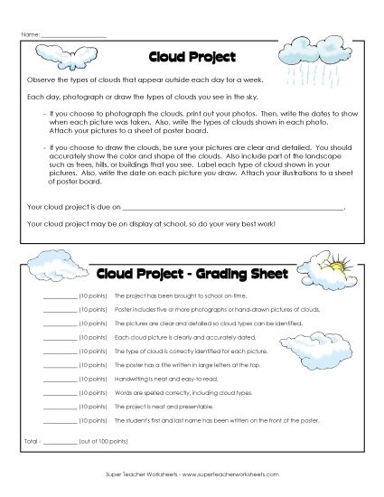 Cloud Types - Project (Printable PDF Worksheet)