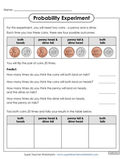 Coin Flip Experiment (Basic) (Printable PDF Worksheet)