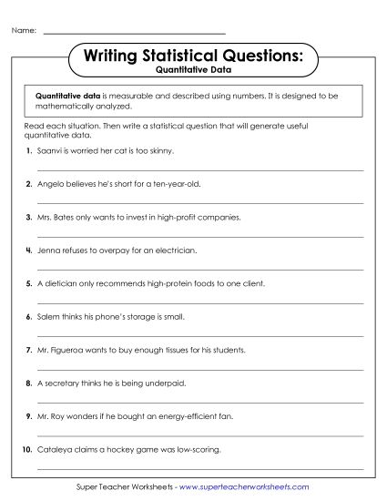 Statistical Questions - Collecting Quantitative Data (Printable PDF Worksheet)