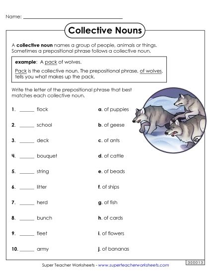 Collective Nouns - Collective Noun Matching (Printable PDF Worksheet)