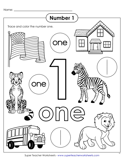 Number One - Color & Trace: Number 1 (Printable PDF Worksheet)