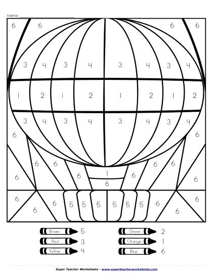 Color-by-Number (up to 10) - Color-by-Number Activity - Hot Air Balloon (Printable PDF Worksheet)