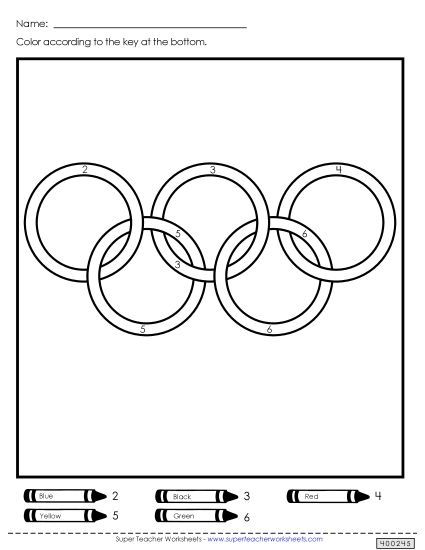 Color-by-Number Worksheets - Color-by-Number Activity: Olympic Rings (Printable PDF Worksheet)