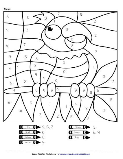 Color-by-Number (up to 10) - Color-by-Number Activity - Parrot (Printable PDF Worksheet)