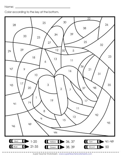 Year-Round - Color-by-Number: Apple or Banana (Numbers to 50) (Printable PDF Worksheet)