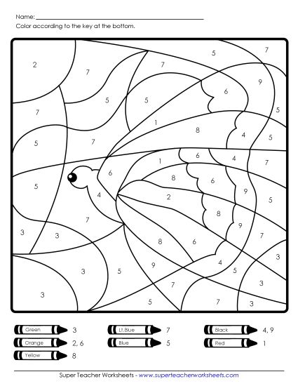 Year-Round - Color-by-Number - Butterfly (Printable PDF Worksheet)