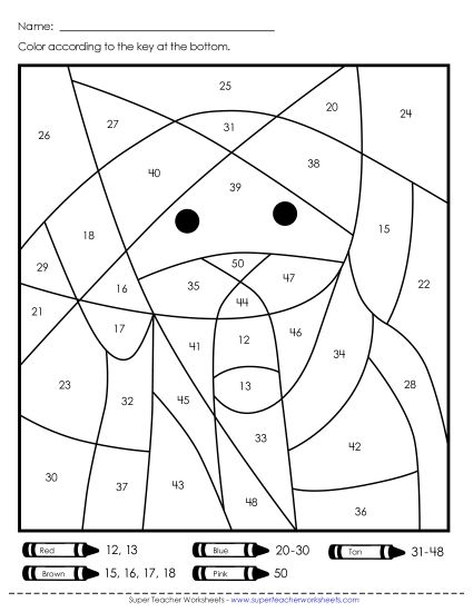 Year-Round - Color-by-Number: Cat or Dog (Numbers to 50) (Printable PDF Worksheet)