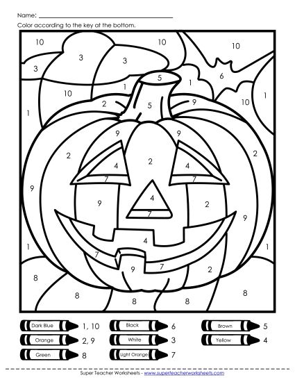 Holiday and Seasonal - Color-by-Number: Jack O'Lantern (Printable PDF Worksheet)