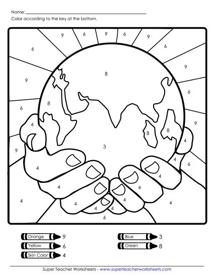Earth Day Math - Color-by-Number Mystery Picture (Printable PDF Worksheet)