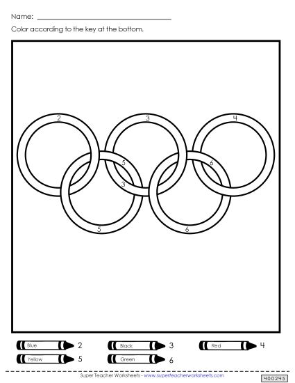 Color-by-Number - Color-by-Number: Olympic Rings (Printable PDF Worksheet)