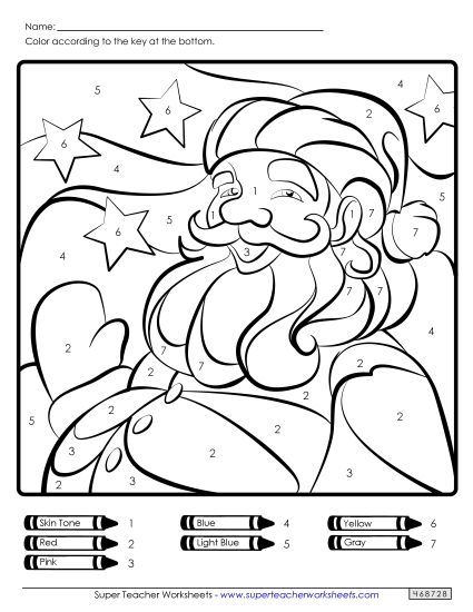 Color-by-Number - Color-by-Number Picture: Santa (Printable PDF Worksheet)