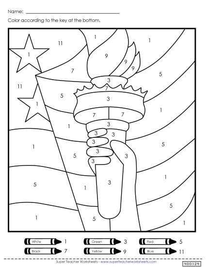 Puzzles - Color-by-Number: Statue of Liberty (Printable PDF Worksheet)