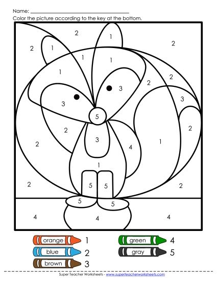 Color-by-Number (up to 10) - Color-by-Numbers Activity - Fox (Printable PDF Worksheet)