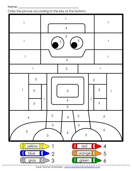 Year-Round - Color-by-Numbers - Robot (Printable PDF Worksheet)