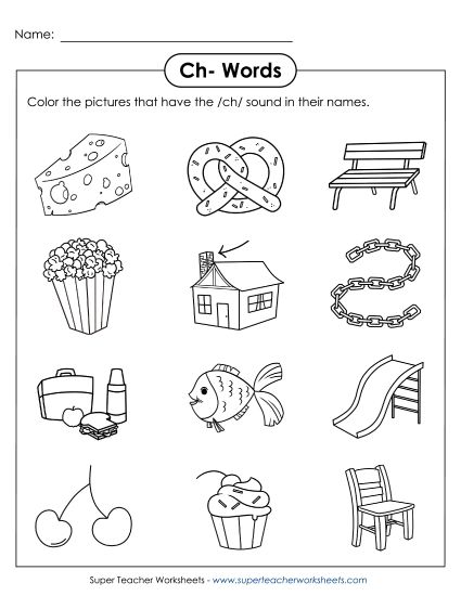 Worksheets - Color CH Pictures (Printable PDF Worksheet)