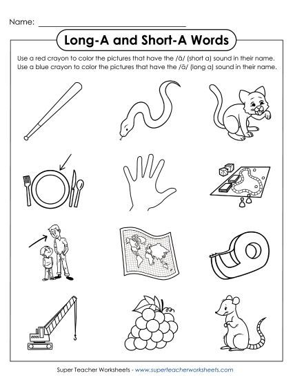 Color Long A and Short A Words (Printable PDF Worksheet)