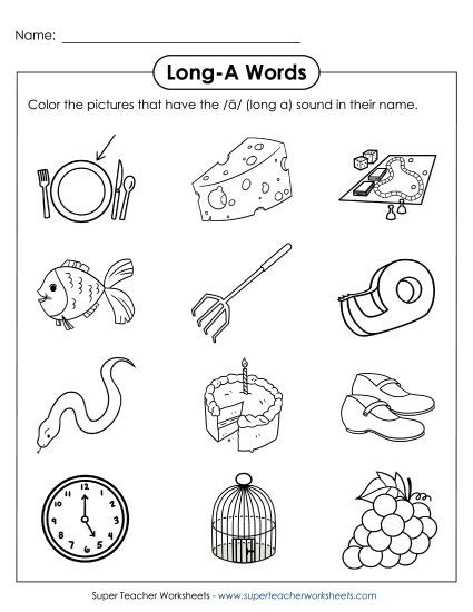 Worksheets - Color Long A Pictures (Printable PDF Worksheet)